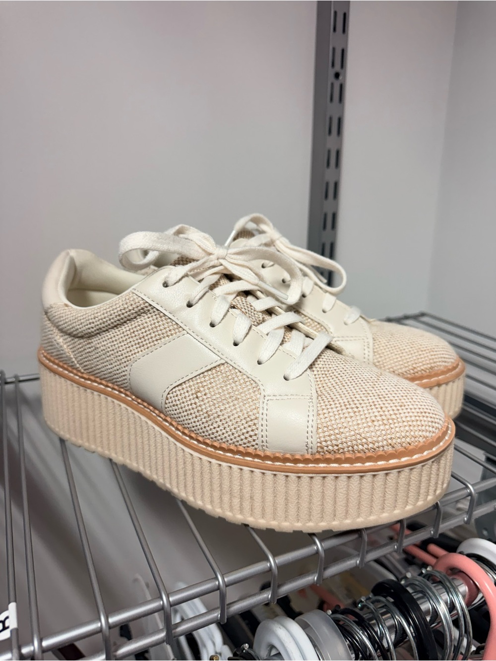 Dolce Vita Bubbles- Cream Woven Platform Lace-Up Sneakers